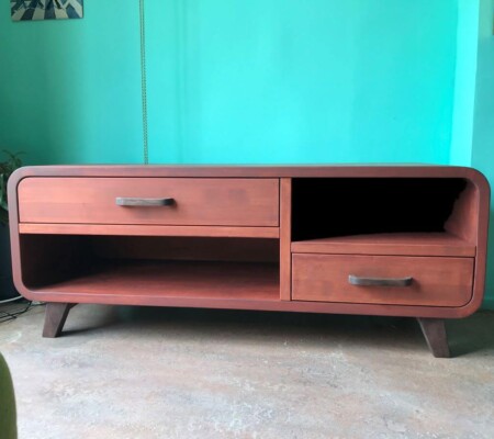 TV meubel retro stijl - massief berken, noten details - afwerking kleurbeits - Skylt