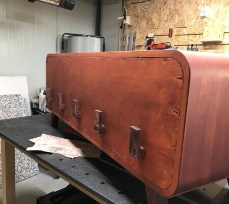 TV meubel retro stijl - massief berken, noten details - afwerking kleurbeits - Skylt