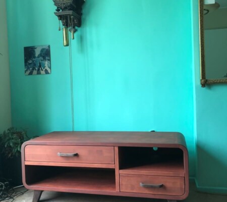 TV meubel retro stijl - massief berken, noten details - afwerking kleurbeits - Skylt