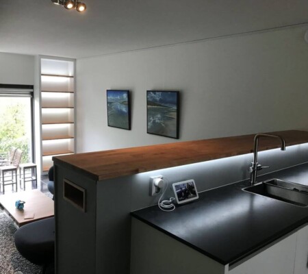 Wandkast en bar top met verlichting - massief hard maple - lak en olie